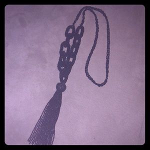 Beaded chain & tassel statement necklace, black